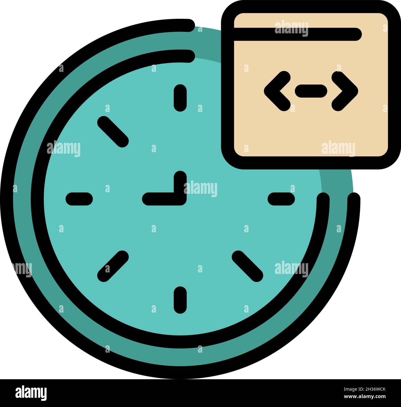 Code on round clock icon. Outline code on round clock vector icon color flat isolated Stock Vector