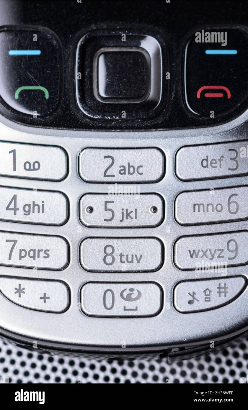 Close-up of keypad buttons with numbers of Nokia 6303 classic mobile phone from 2009 Stock Photo