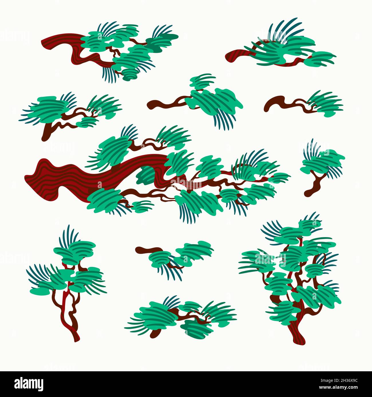 Japanese pine tree. Organic flat style vector illustration on white background. Stock Vector