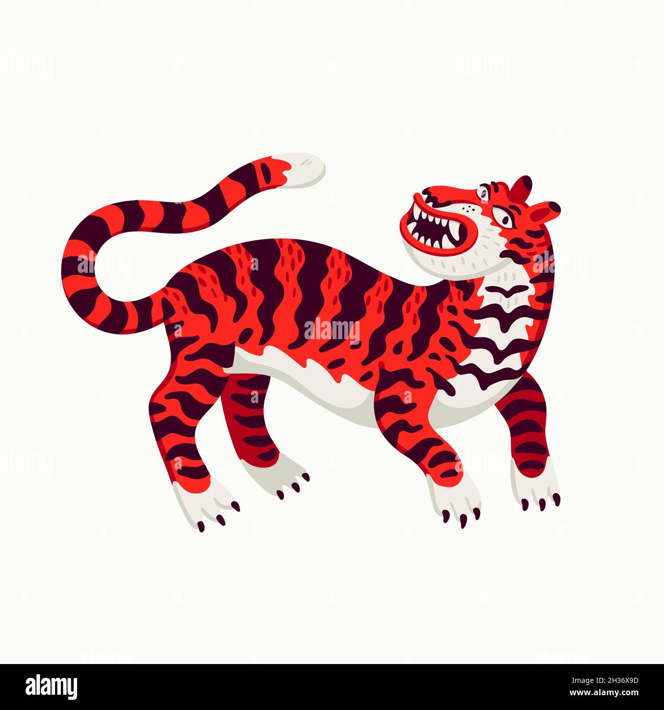 Tiger vector illustration, cartoon red tiger on white background