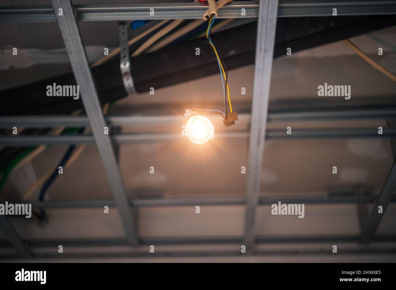 Light bulb hanging from the ceiling Stock Photo Alamy