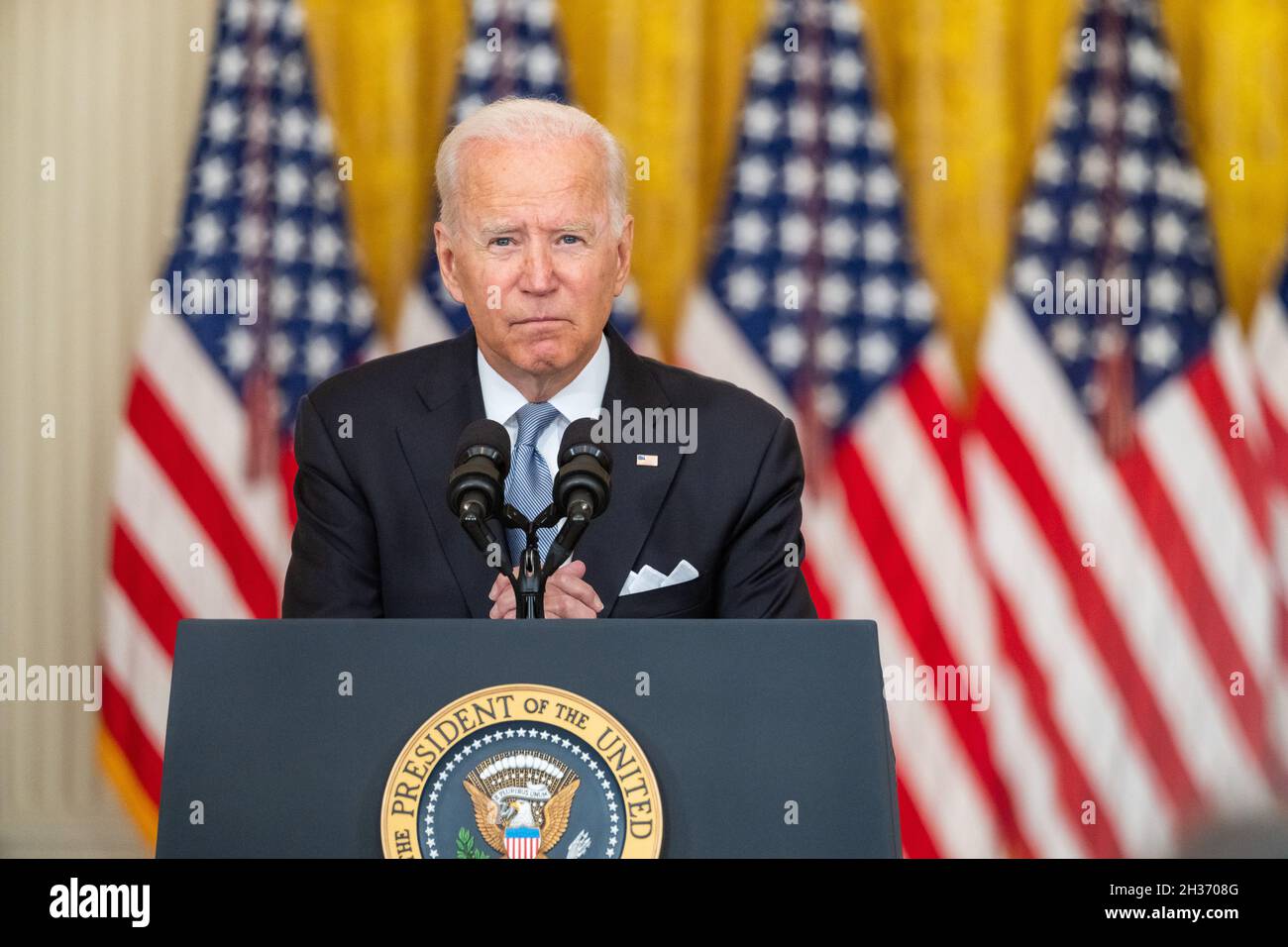 WASHINGTON DC, USA - 16 August 2021 - US President Joe Biden delivers remarks on the situation in Afghanistan, after the widrawl of US and other NATO Stock Photo