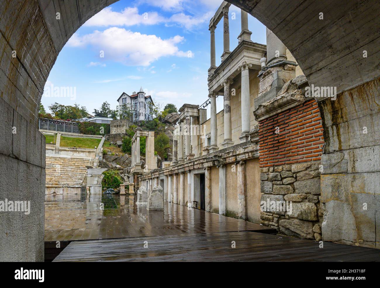 The Amphitheatre in Plovdiv, Bulgaria - European capital of culture 2019. Ancient roman theater a venue for dramatic and musical performances. Stock Photo