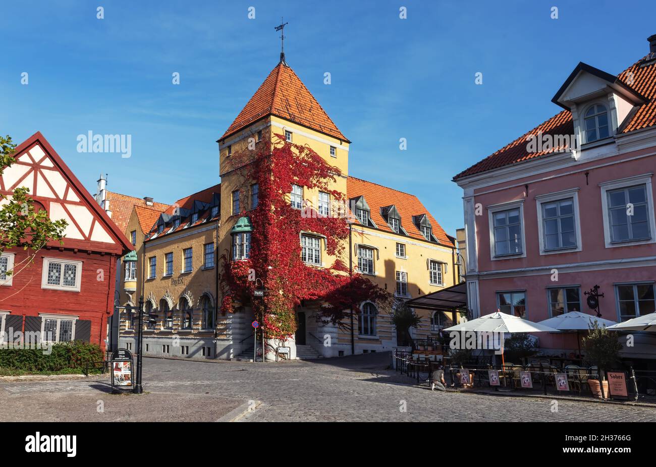 Visby Square Visby, Gotland, Sweden- Oct 1, 2021: Autumn at the main square in Visby ...