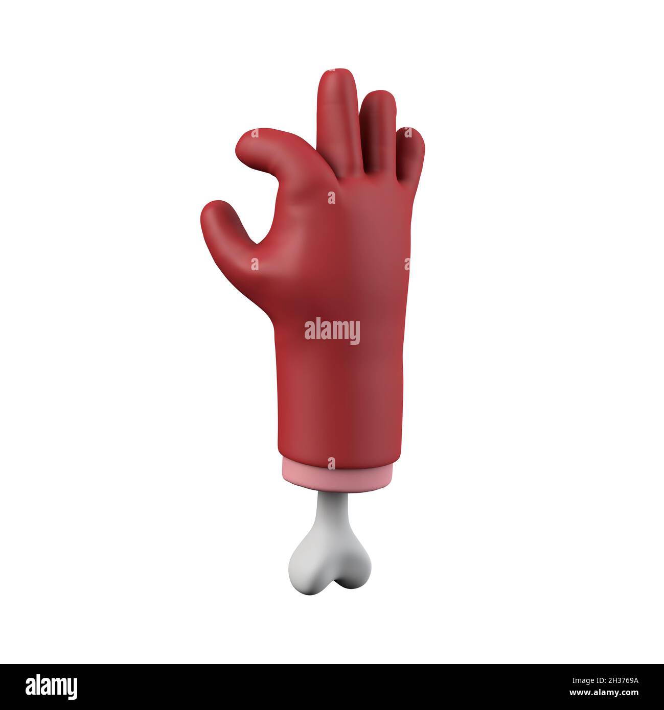 Cartoon red devil halloween chopped off hand with bone. 3D Rendering