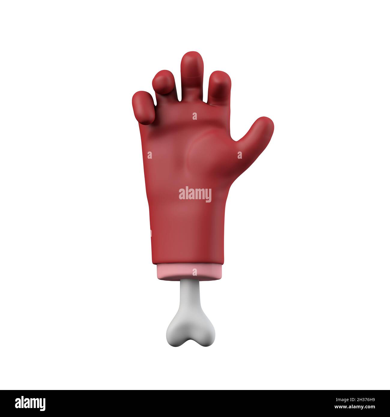 Cartoon red devil halloween chopped off hand with bone. 3D Rendering