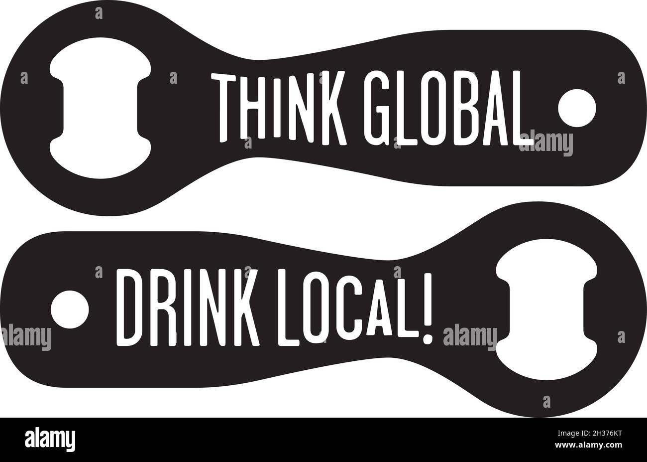 Think Global, Drink Local Craft Beer Design Vector illustration of beer bottle openers for craft beer promotion or labels. Stock Vector