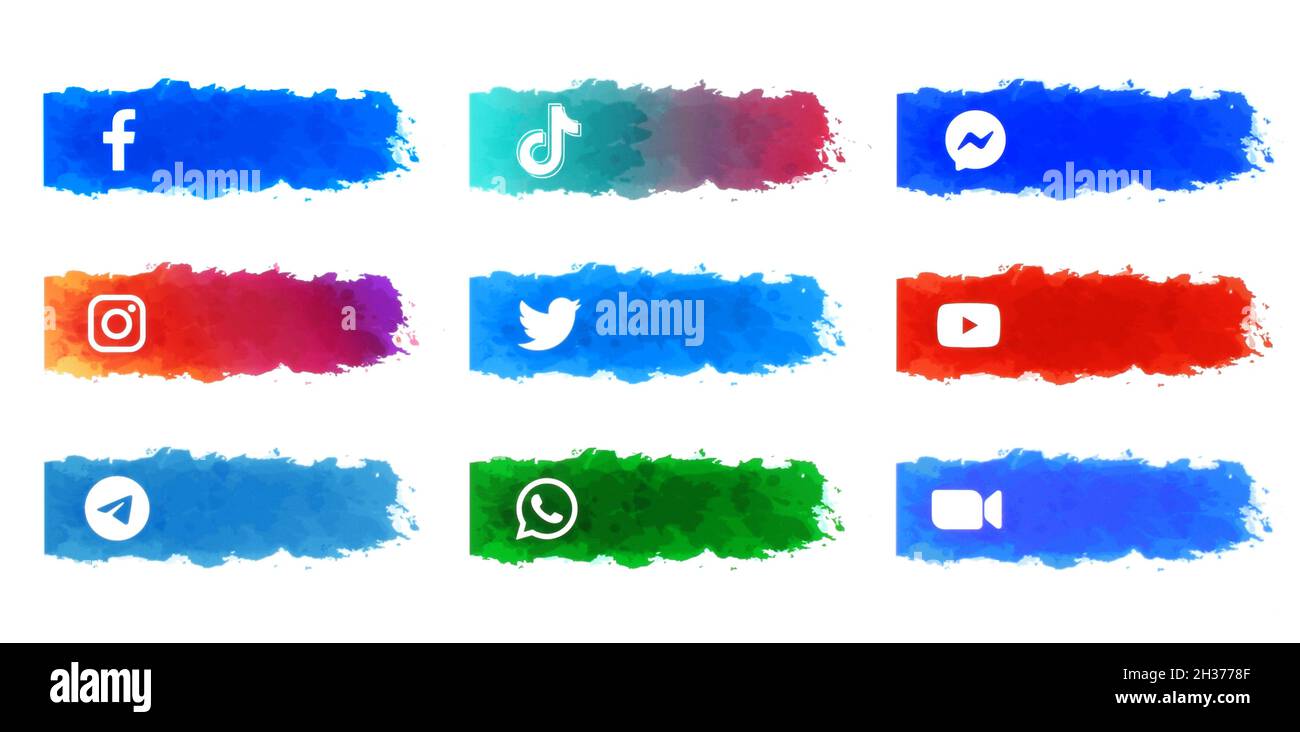 Kiev Ukraine September 27 21 Set Of Watercolor Stickers With Popular Apps Logos Facebook Instagram Twitter Youtube Tiktok And Others Prin Stock Photo Alamy