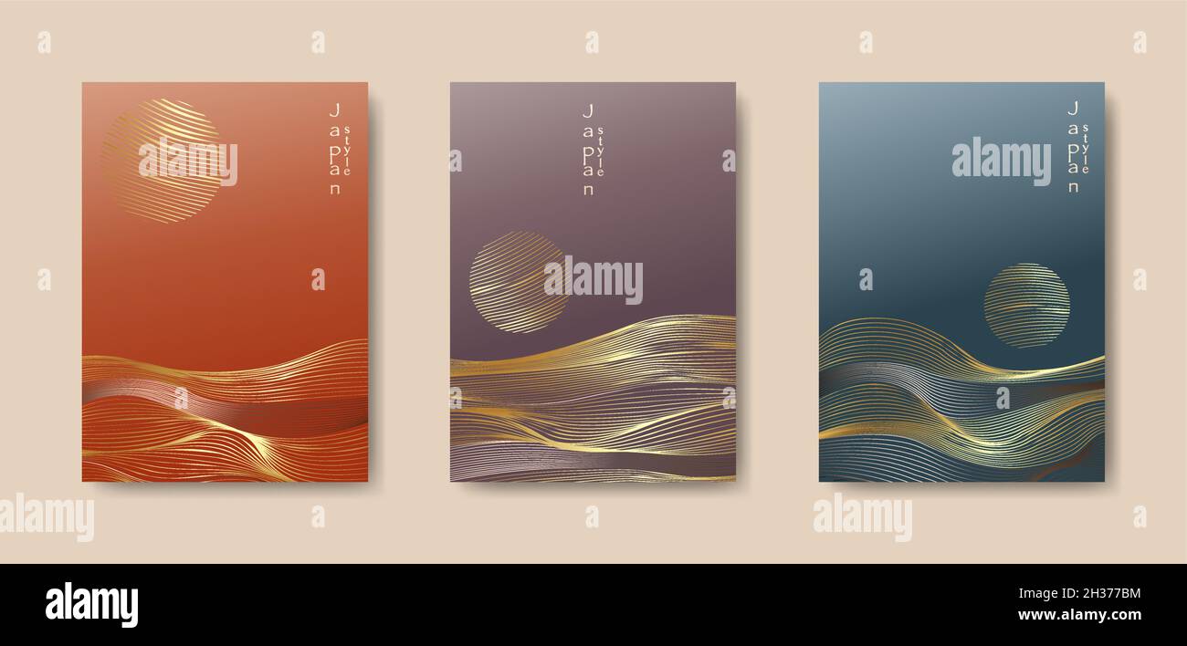 set of colorful book cover designs with waves pattern. abstract