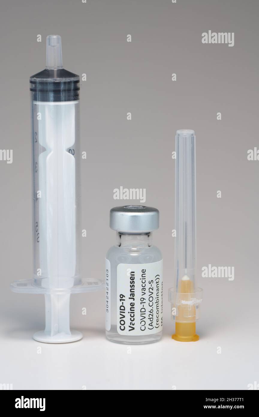 Janssen Vaccine bottles COVID-19 Injection white Needle Stock Photo - Alamy