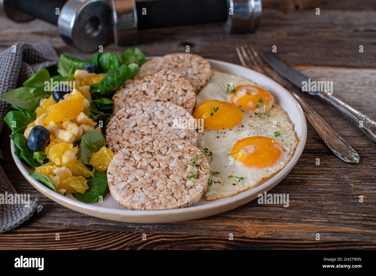 Plate with gluten free fitness breakfast Stock Photo