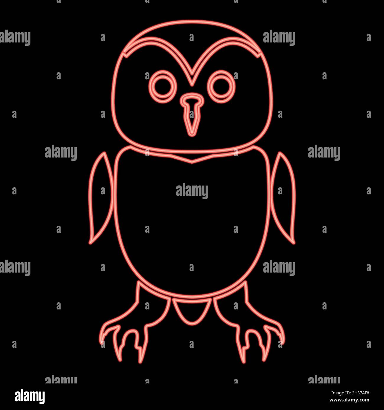 Neon owl red color vector illustration flat style light image Stock Vector