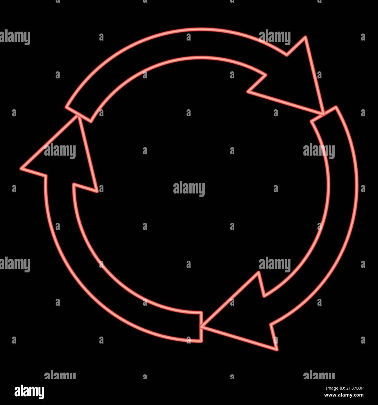 Neon three circle arrows red color vector illustration flat style light