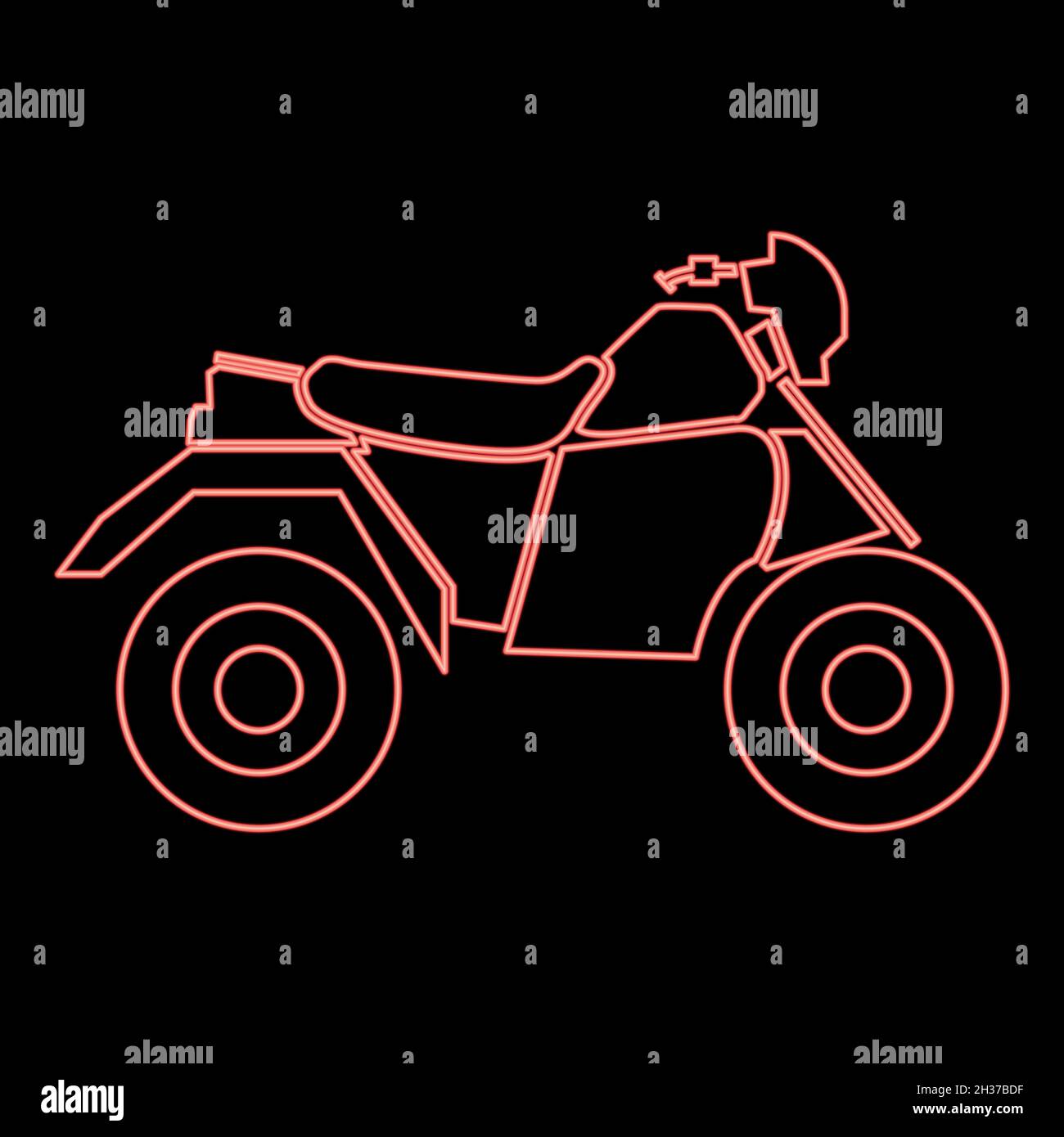 Neon atv motorcycle on four wheels red color vector illustration flat style light image Stock Vector