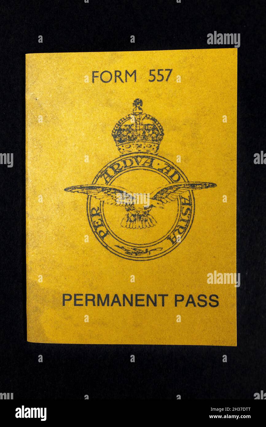 Replica RAF Permanent Pass (Form 557) from a RAF related memorabilia pack. Stock Photo