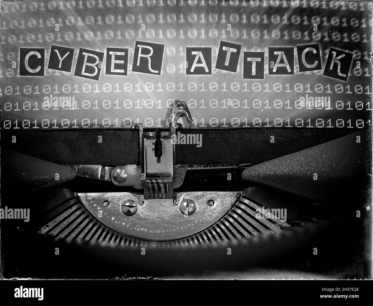 Cyber Attack, Cyberattack, Vintage Typewriter, Technology, Retrofuturism Stock Photo
