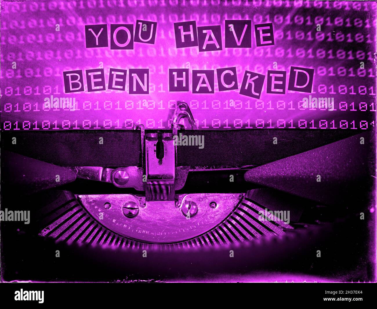 You have been hacked, Typewriter, Retrofuturism Stock Photo