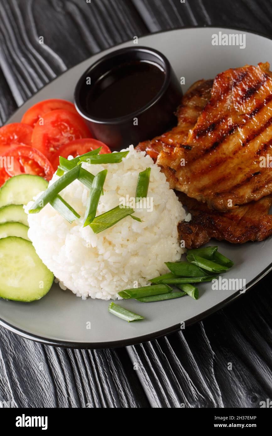 Authentic Vietnamese Broken Rice Com Tam Recipe with Grilled Pork close