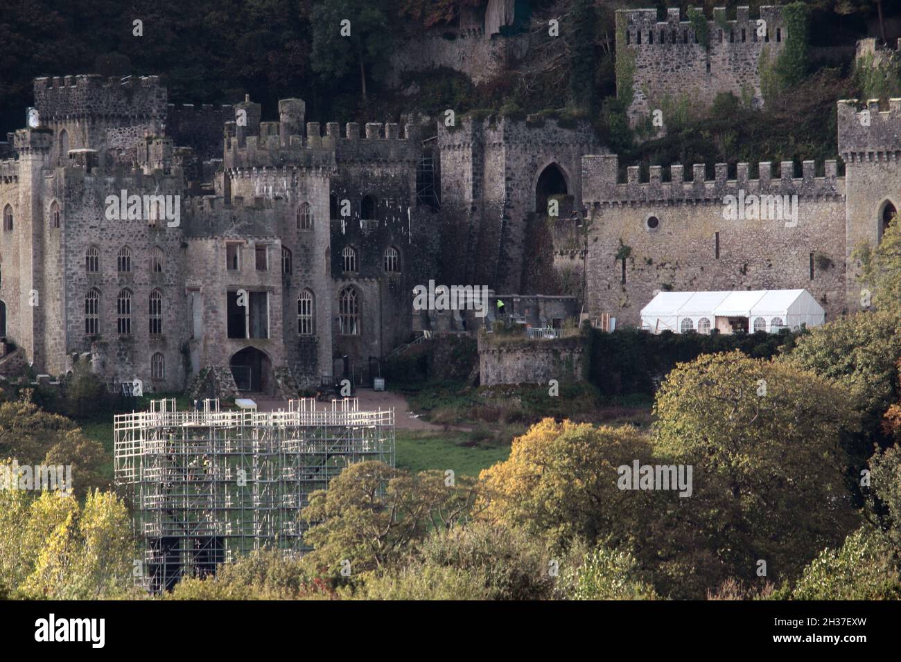 Gwrych Castle Wales. New photos show preparations are well underway at Gwrych castle for the upcoming series of I' a celebrity 2021 Stock Photo