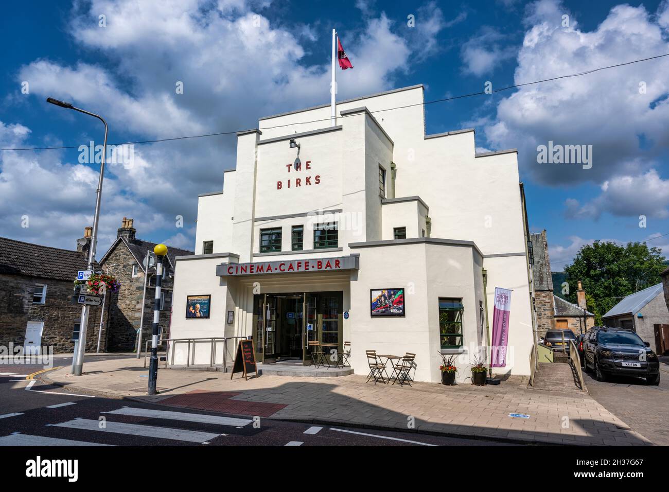 The Birks Cinema and Café Bar, an Art Deco building in the town centre of Aberfeldy, in Highland Perthshire, Scotland, UK Stock Photo