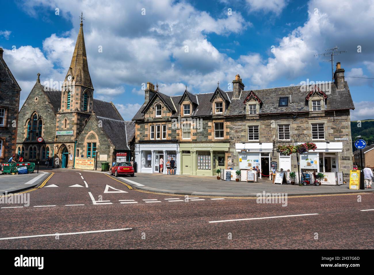 The Square in the town centre of Aberfeldy, in Highland Perthshire, Scotland, UK Stock Photo