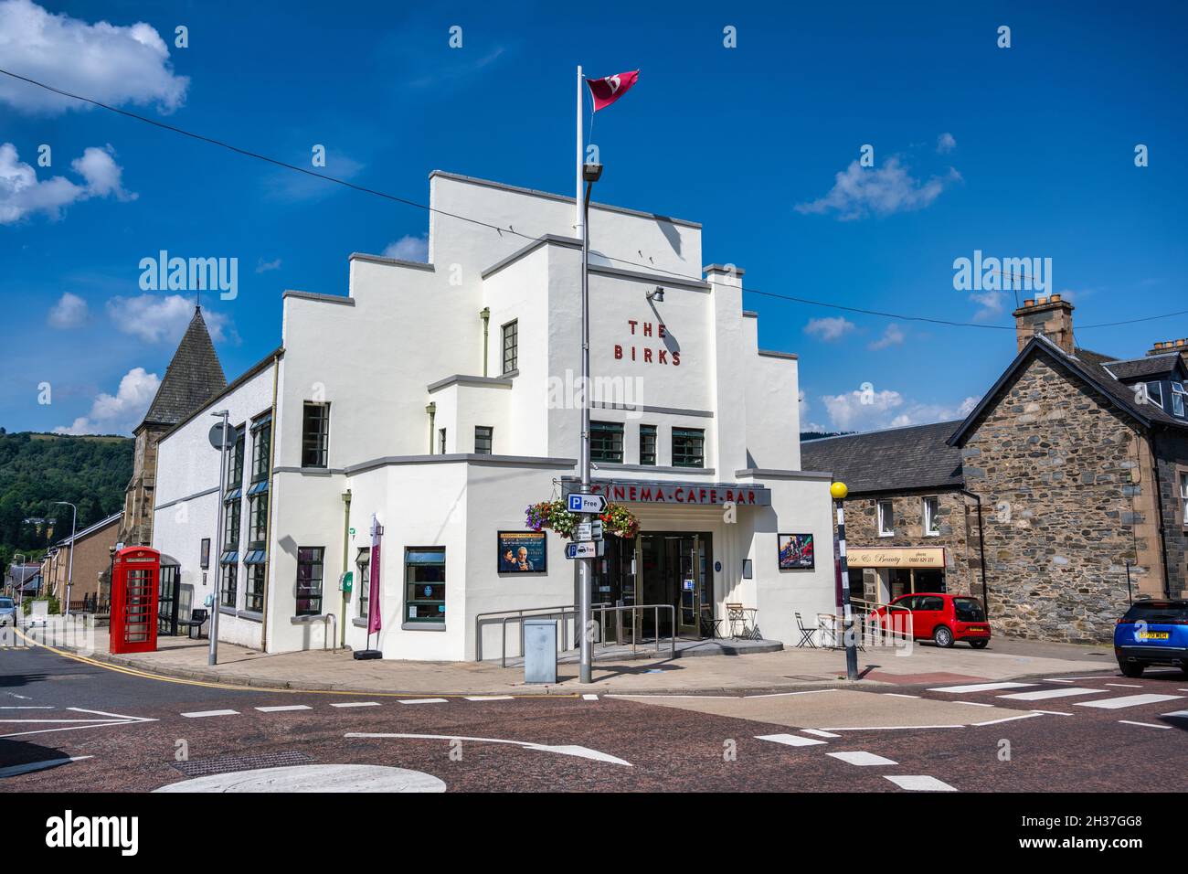 The Birks Cinema and Café Bar, an Art Deco building in the town centre of Aberfeldy, in Highland Perthshire, Scotland, UK Stock Photo