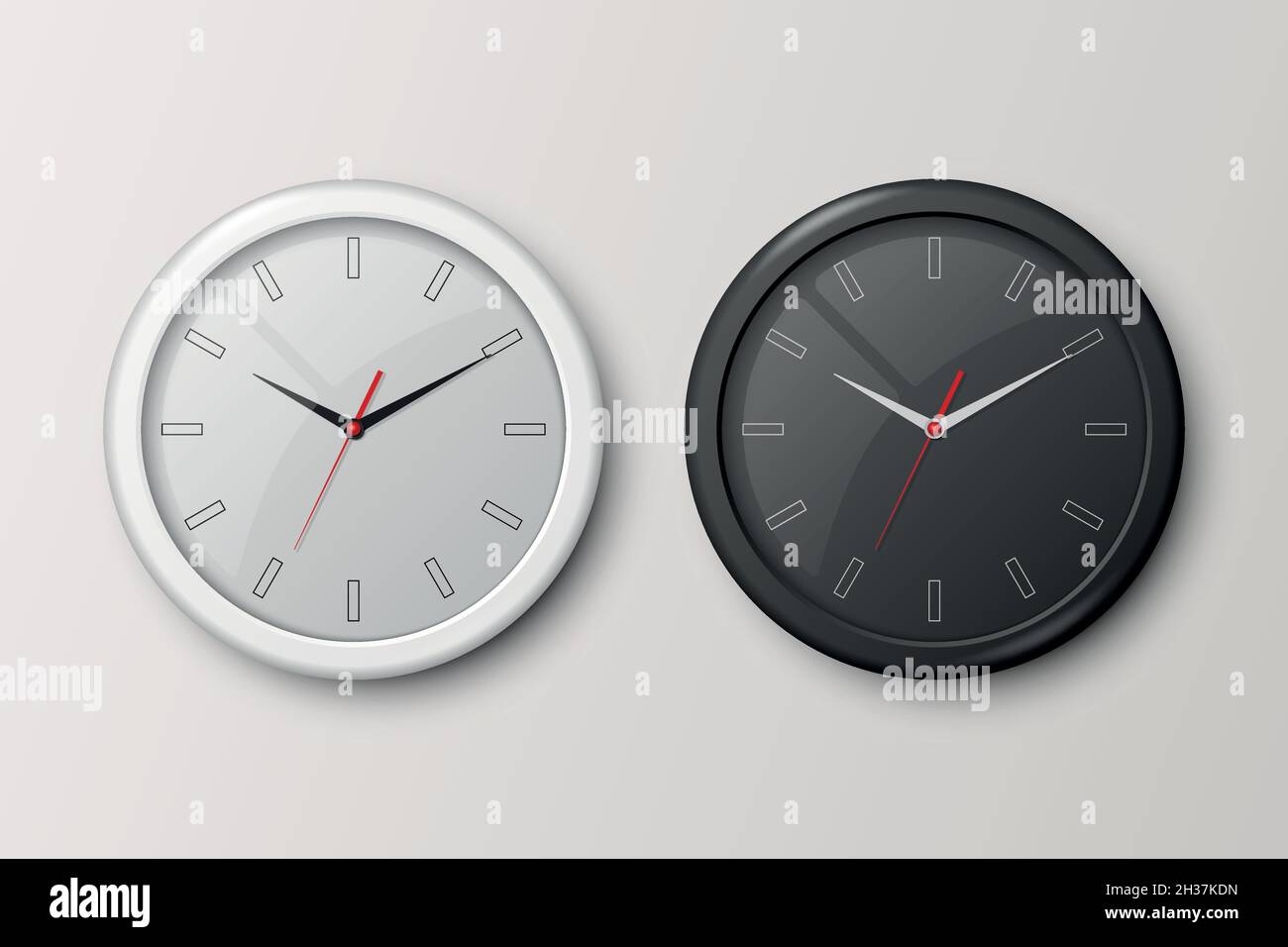 Vector 3d Realistic White and Black Wall Office Clock Set Isolated ...