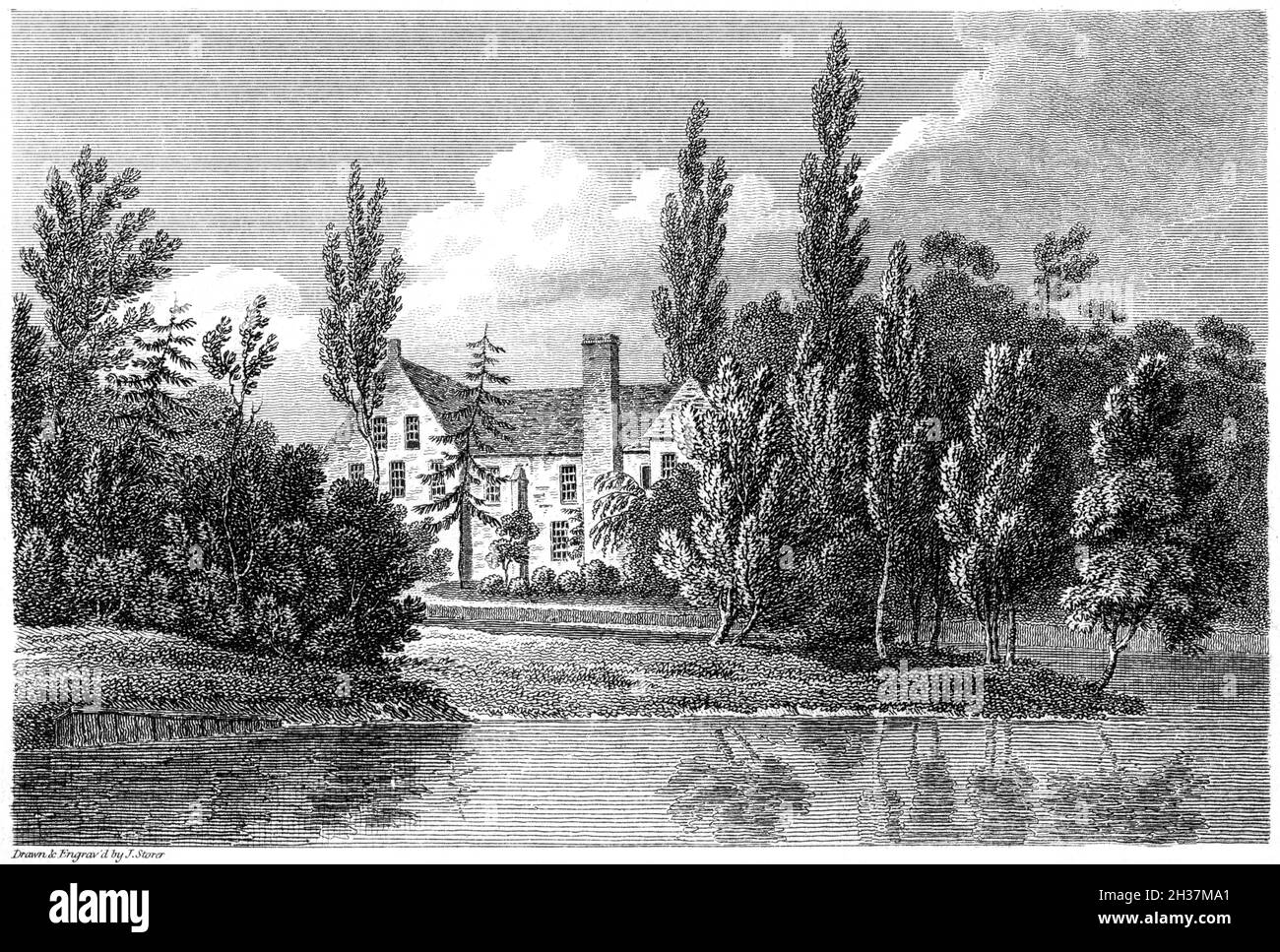 An engraving of The Priory, Ware, Hertfordshire UK scanned at high resolution from a book printed in 1812.  Believed copyright free. Stock Photo