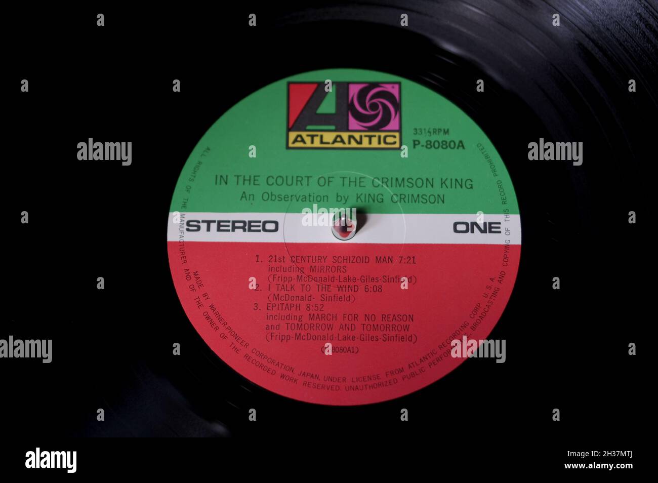 King Crimson 1969 debut album In the Court of the Crimson King vinyl LP Atlantic Records label Stock Photo