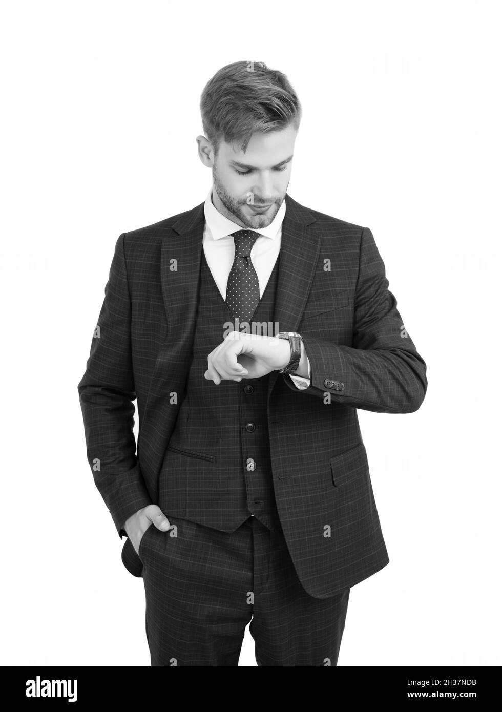 Whats the time. Business manager check watch isolated on white. Time