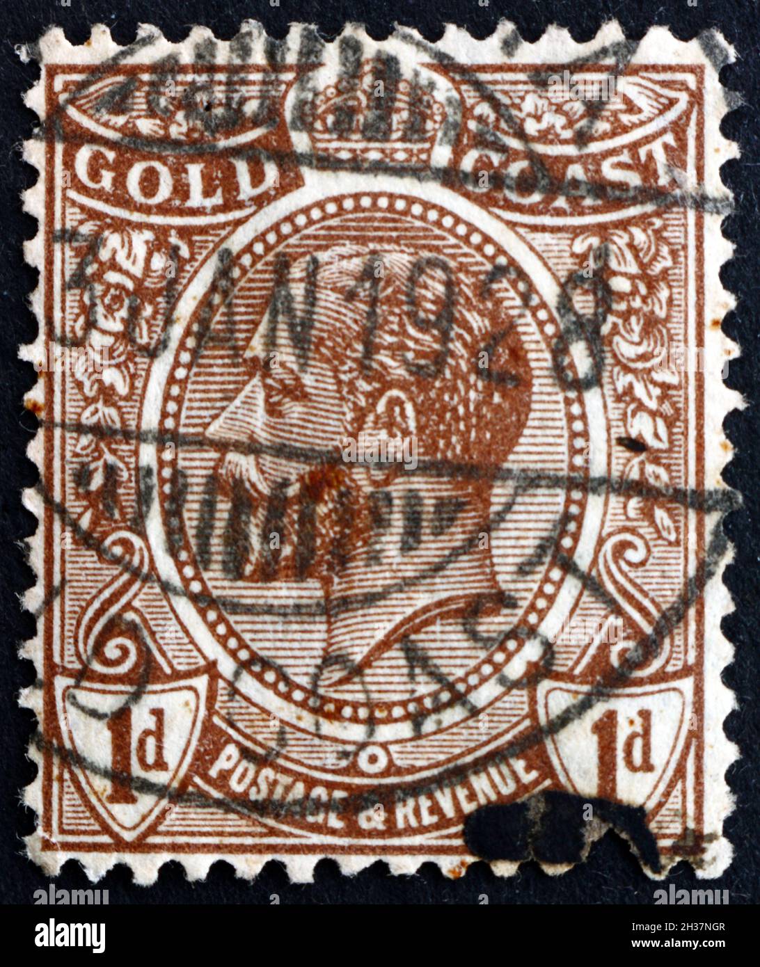 GOLD COAST - CIRCA 1922: a stamp printed in British colony Gold Coast (now Ghana) shows King George V, circa 1922 Stock Photo