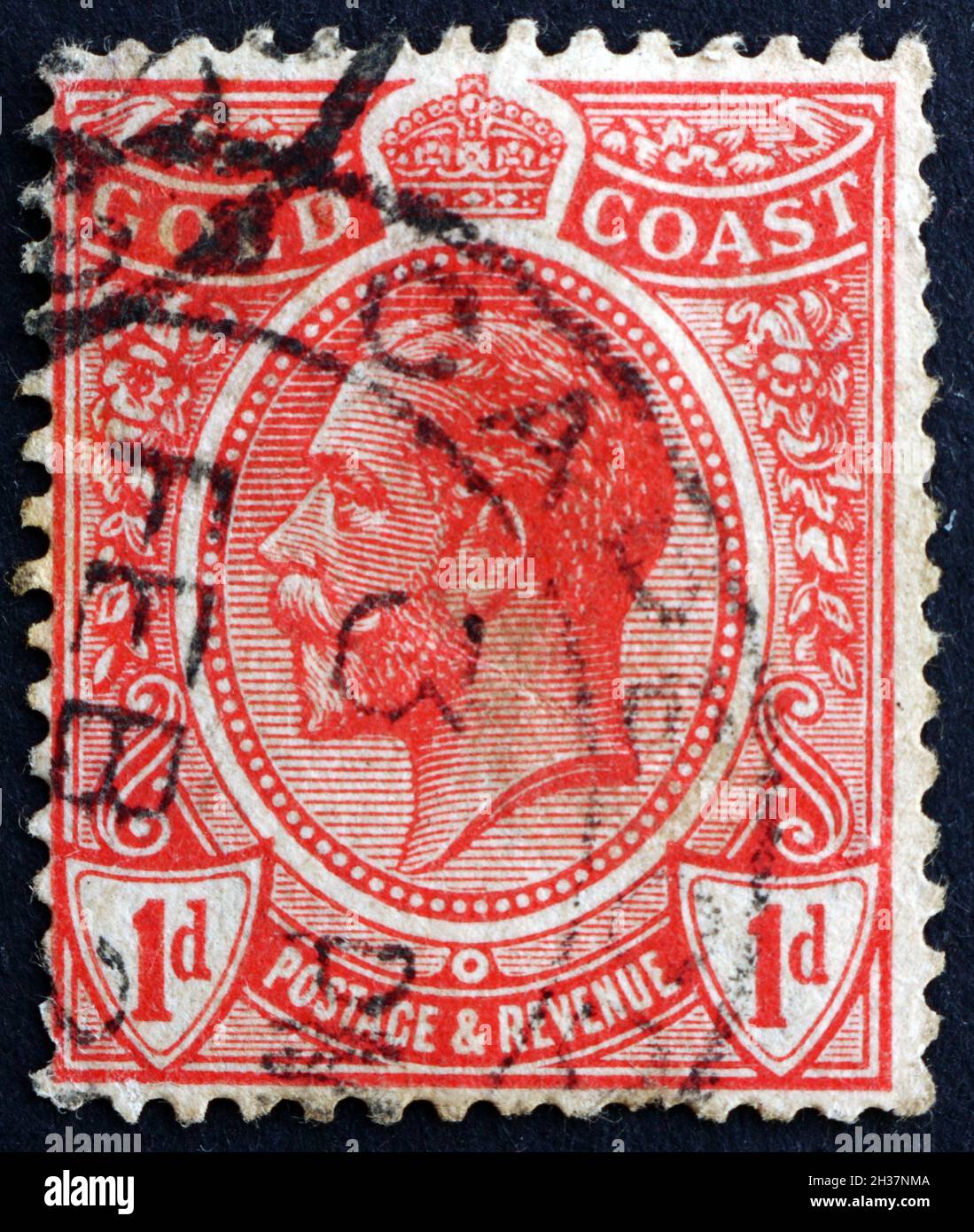 GOLD COAST - CIRCA 1913: a stamp printed in British colony Gold Coast (now Ghana) shows King George V, circa 1913 Stock Photo
