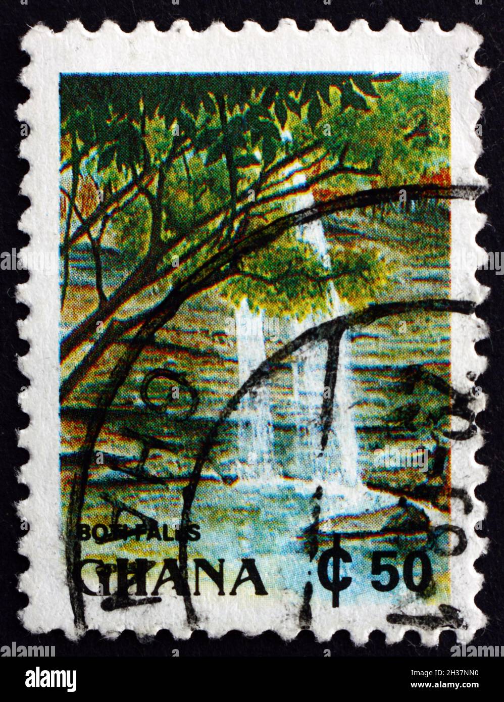 GHANA - CIRCA 1991: a stamp printed in Ghana shows Boti Falls, circa 1991 Stock Photo