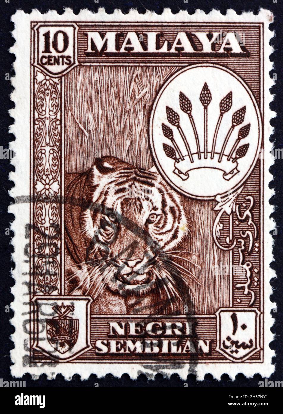 MALAYA - CIRCA 1957: a stamp printed in Malaya shows Tiger, Panthera