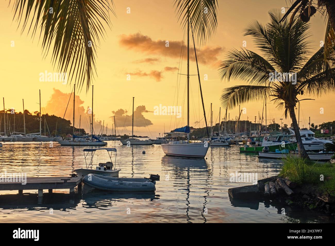 Sailing boats / sailboats moored at sunset in marina of the capital city St. on the