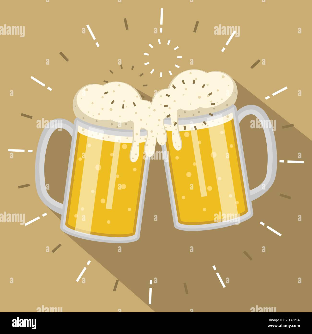 two glasses of beer bumping. vector illustration Stock Vector