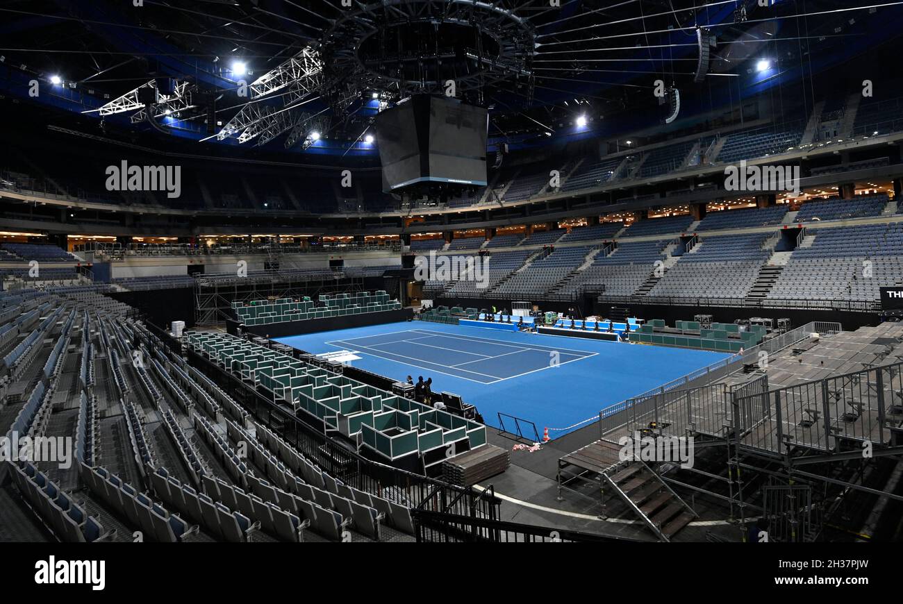 Prague, Czech Republic. 26th Oct, 2021. O2 arena tennis hall for Billie  Jean King Cup (former