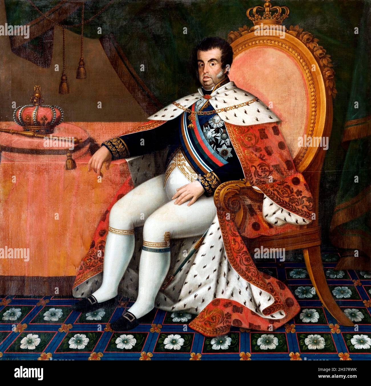 King João VI. Portrait of John VI of Portugal (1767-1826) by José Inácio de Sam Paio, oil on canvas, 1824 Stock Photo