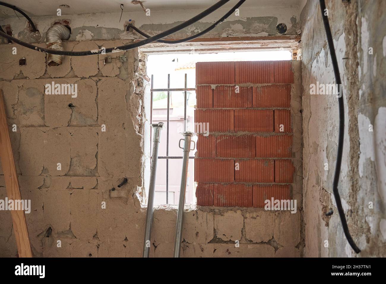 Bricked up window for home renovation Stock Photo