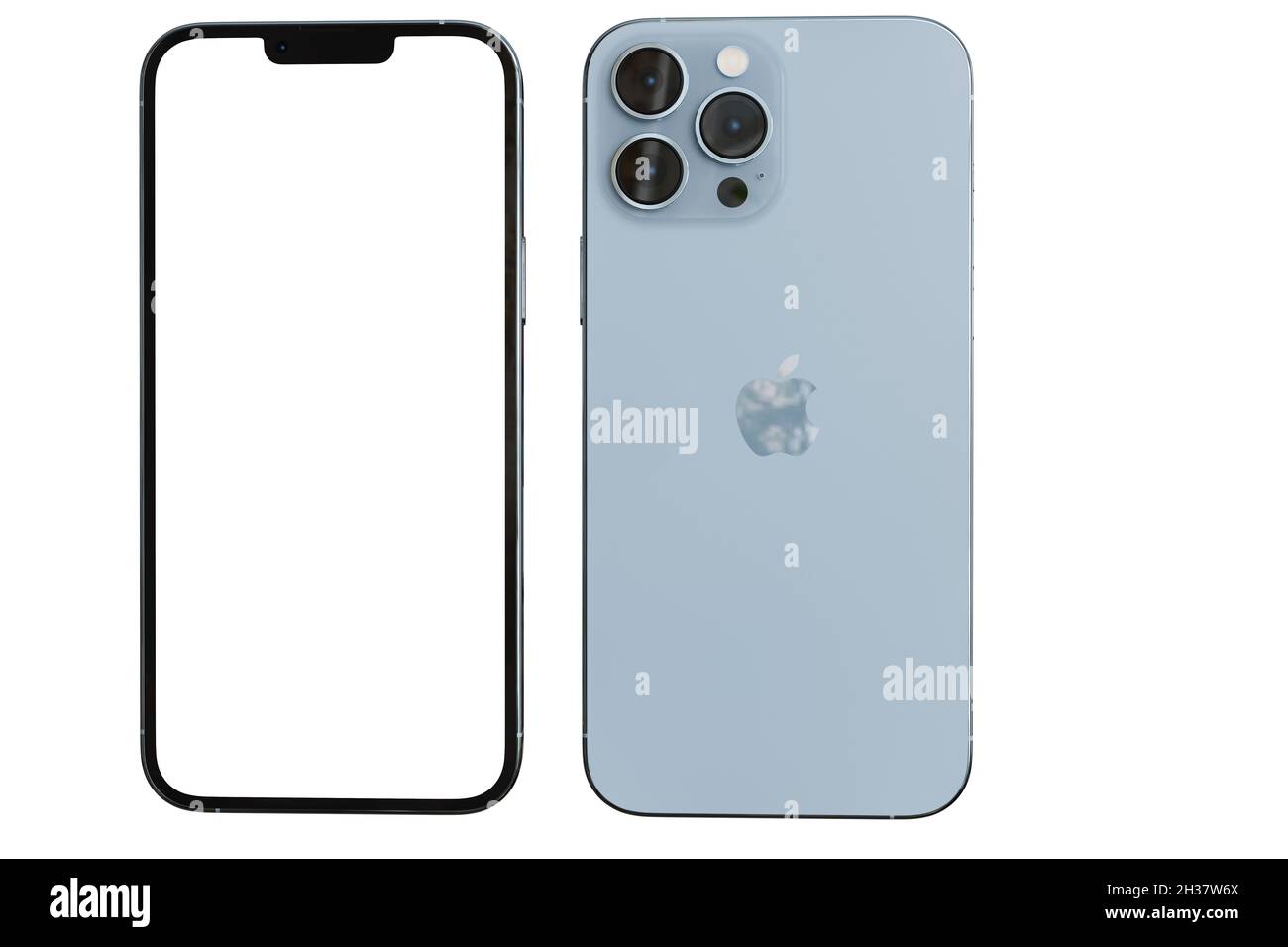 LOEI ,THAILAND,26 Sep 2021 : new Iphone 13 Pro max Front and back side mock up with white screen. Illustration for presentation web site design or Stock Photo