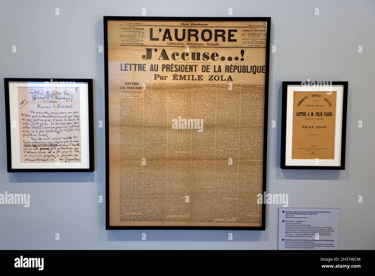 The article 'J'accuse' is seen published in L'Aurore newspaper, at the Dreyfus museum, at the Emile Zola property in Medan, near Paris, October 26, 2021. Ludovic MARIN/Pool via Stock Photo