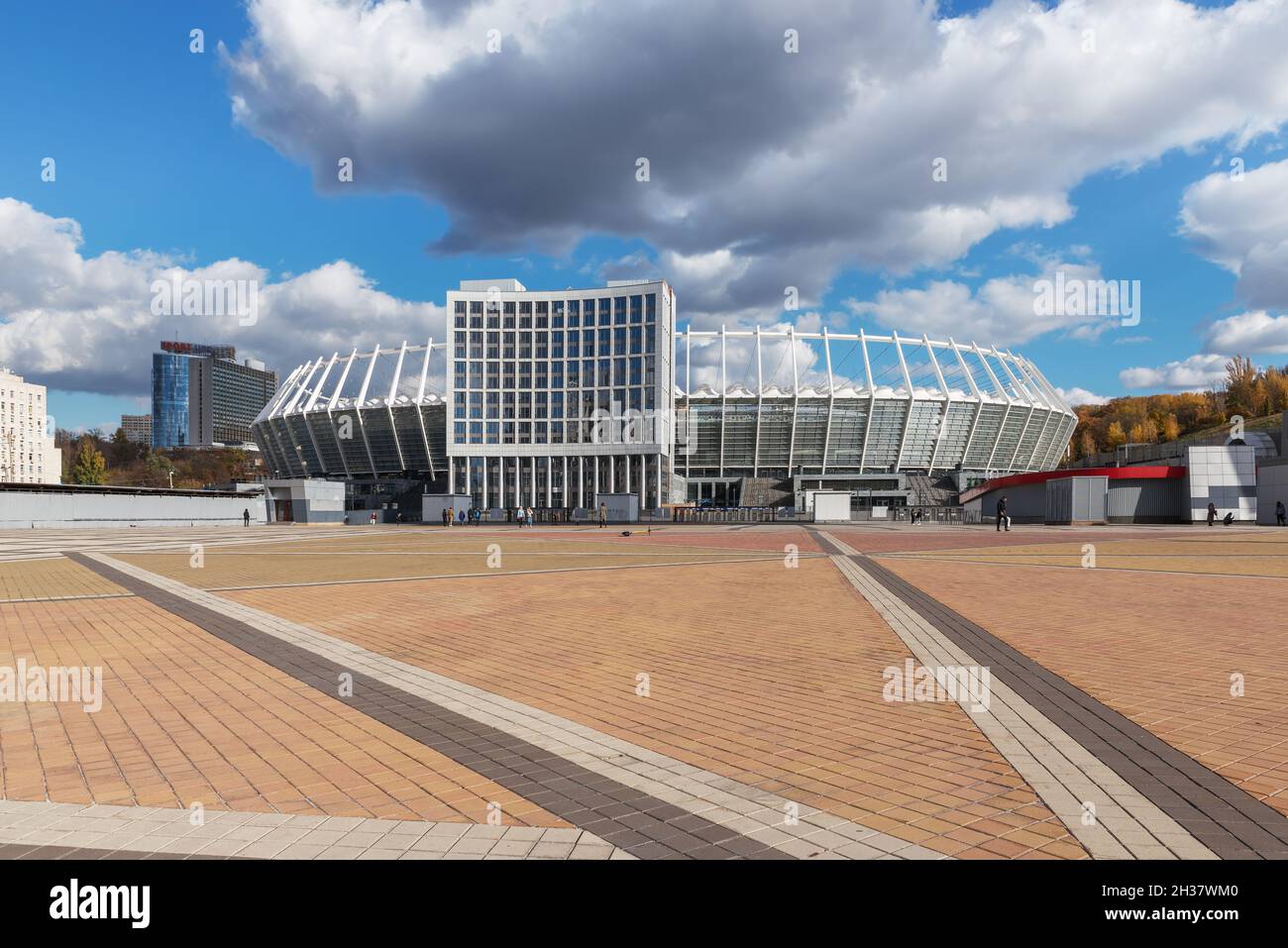 Kiev, Ukraine - October 23, 2021: View of the Olimpiyskiy National Sports Complex - a multifunctional sports arena for football matches and athletics Stock Photo