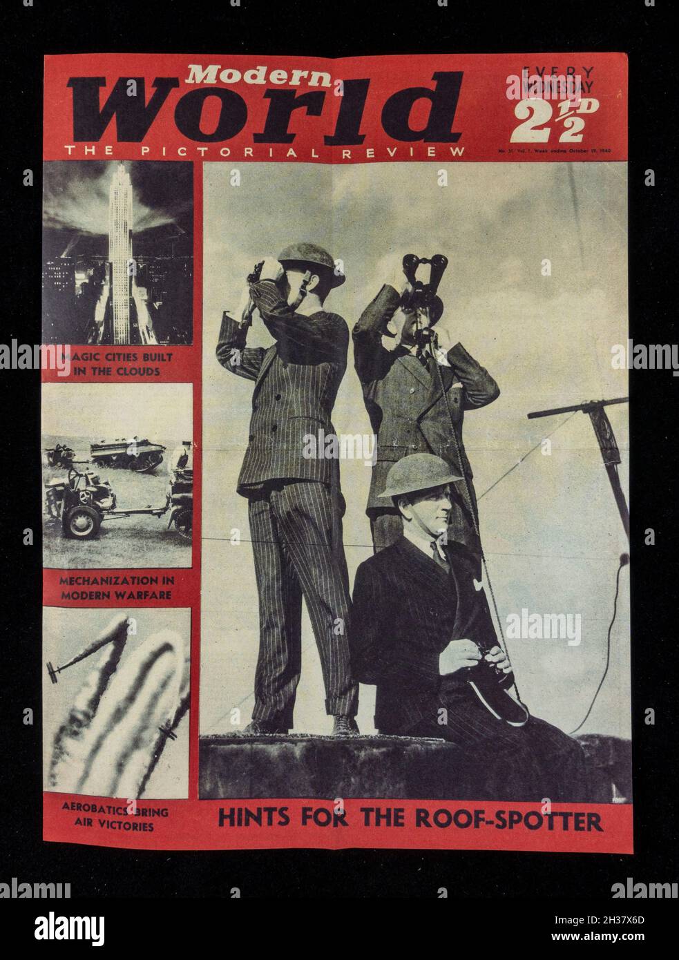 Front cover of 'Modern World The Pictorial Review ' (replica) from October 1940, part of a WWII Home Guard memorabilia pack for schools. Stock Photo