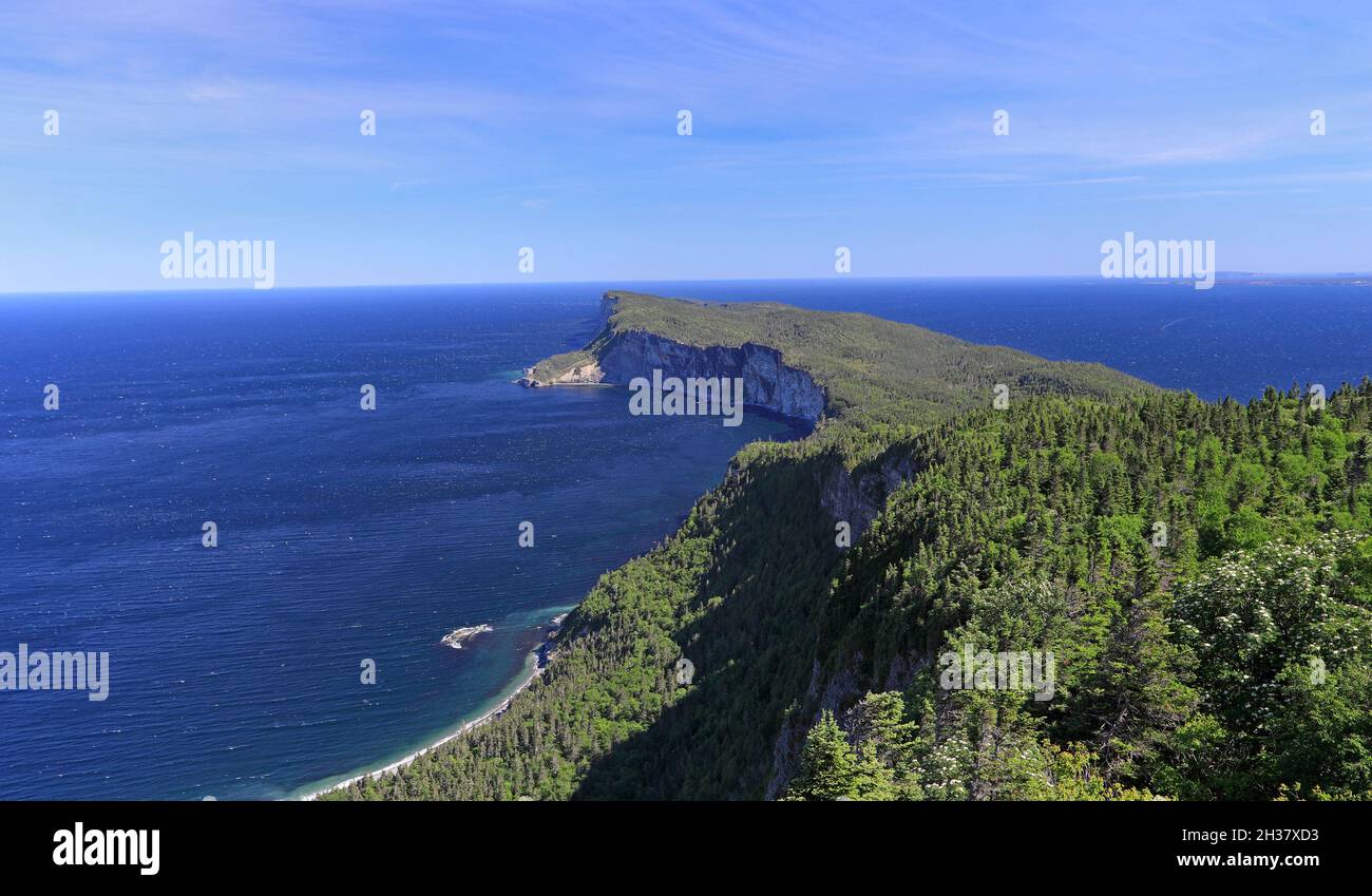 Aerial view from Mont-St-Alban viewpoint in Forillon National Park, Gaspe Peninsula, Quebec, Canada Stock Photo