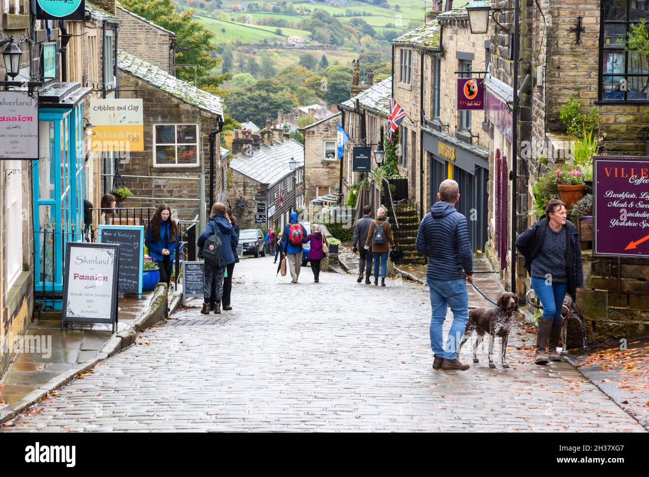 Haworth, Yorkshire in autumn wet weather, home to the Bronte family, 2021 Stock Photo Alamy