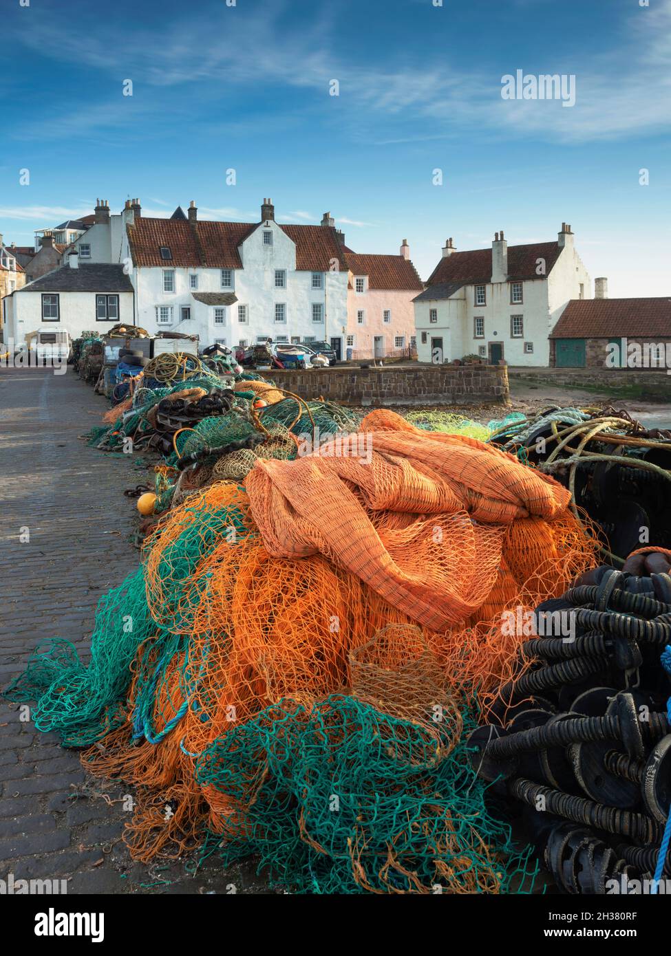 Pittenweem is a Royal Burgh. Founded as a fishing village, it grew along the shoreline from the West where the sheltered beaches provided safe places Stock Photo