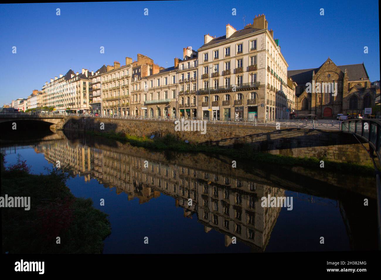 France, Bretagne, Rennes, Vilaine river, Quai Chateaubriand, Stock Photo
