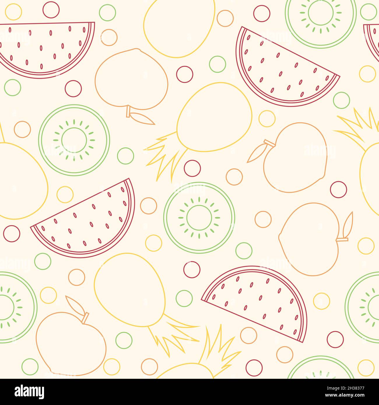 Seamless vector pattern designed with fruits with lines and bright and ...