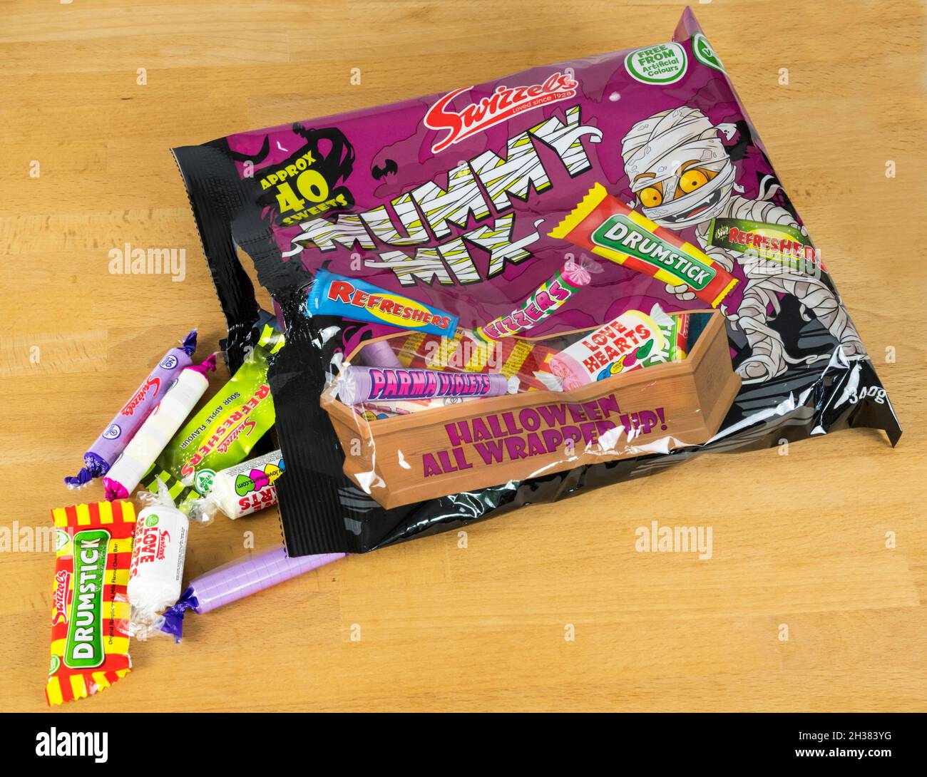 A bag of Swizzels Mummy Mix Halloween sweets. Stock Photo