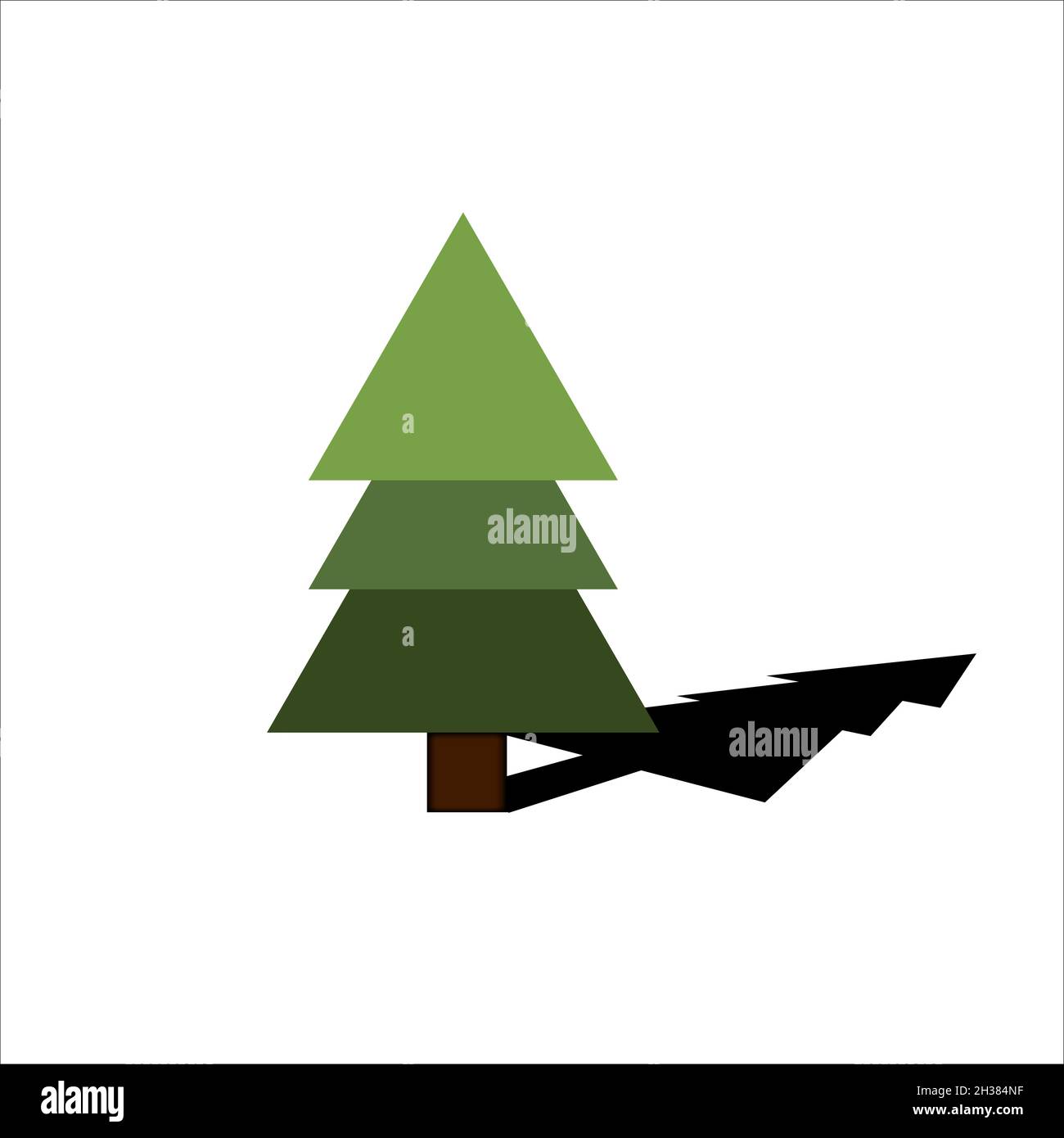 green Christmas tree with shadow in flat style Stock Vector